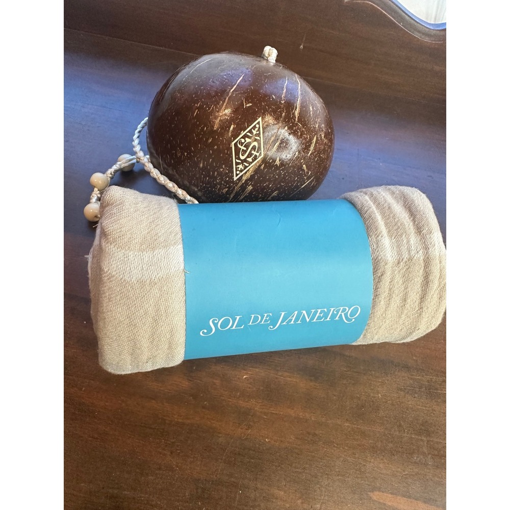 Sol de Janeiro Coconut Shell Crossbody Bag and Beige Checkered Beach Sarong Set